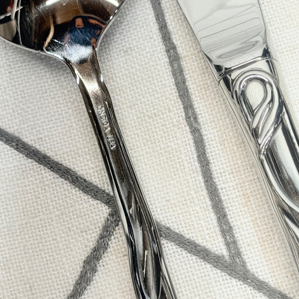 Oneida Flatware 4 Piece Silver Eden Deluxe Stainless Steel Leaf Vine USA - Picture 6 of 9